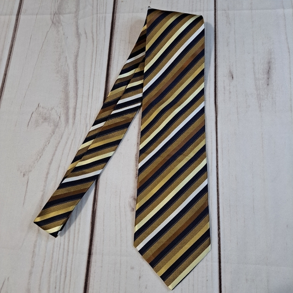Roberto Villini Couture Gold and Brown Striped Silk Tie
